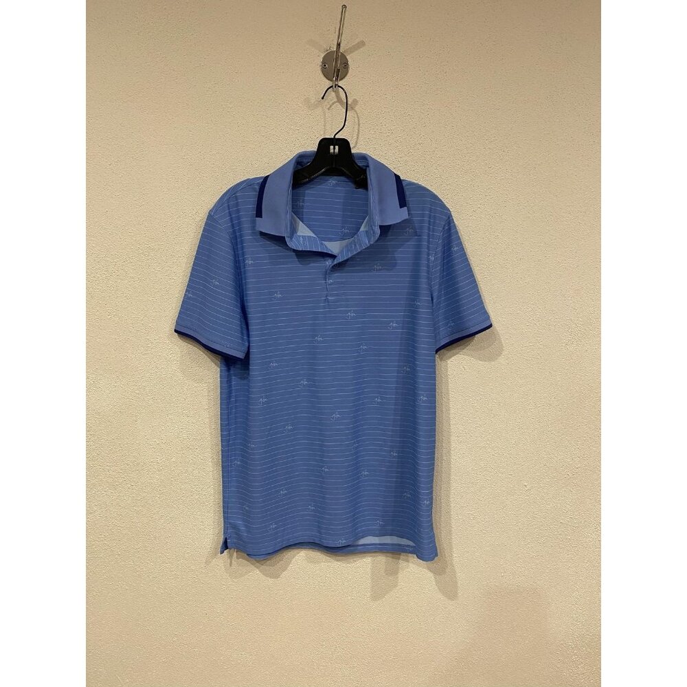 G/FORE Polo Shirt Mens Small Blue Stripe Trophy Cup Patch Golf Performance